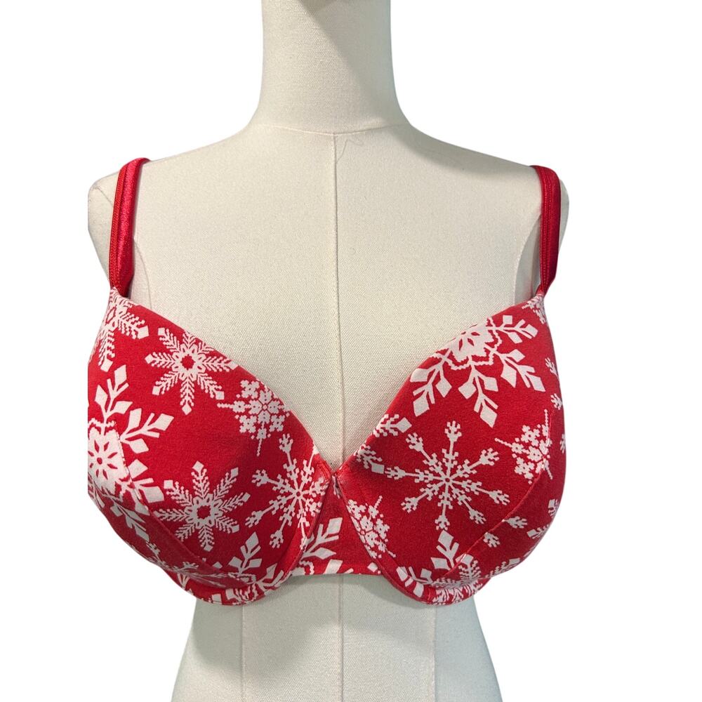 Cacique Lane Bryant 40DDD Bra Red White Snowflake Christmas Holiday Underwire